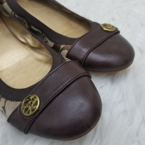 Coach Chelsey Chestnut Khaki Ballet Flats Gold Hardware Matte Calf Leather Signa - Picture 8 of 9